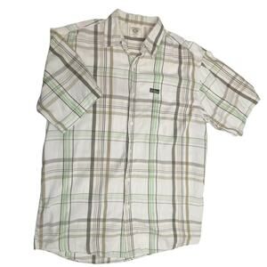 Y2K GUnit Heavyweight Men Large Button Down‎ Shirt Cotton Plaid Short Sleeve